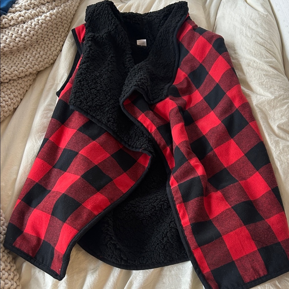Francesca's Collections Red and Black Checkered Vest